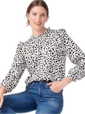J. Crew Ruffle-Sleeve Leopard Satin Crepe Top